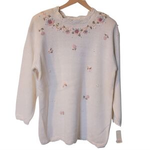 Vintage NWT Colleen's Collectables Granny Cottage Core Knit Sweater Flowers M